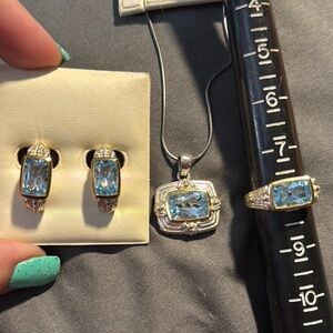 Gold and Silver Earrings with Blue Topaz